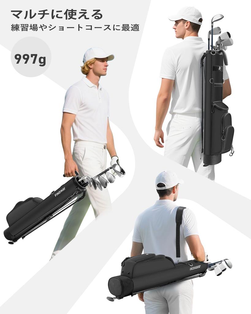 Findway Golf Stand Club Holds Lightweight 3 Shoulder Impact Caddy Golf Bag Bag, Self-Standing Case, 7-8 Clubs, (Approx. 997g), Pockets, Cooler, Strap,