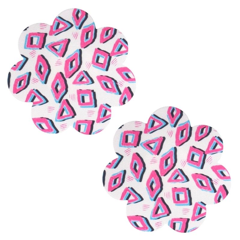 2Pcs Women Graffiti Pattern Disposable Nipple Covers Pasties Self Adhesive Satins Breast Petals Sticker for Party Outfit