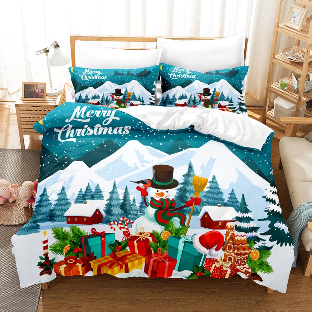 Christmas-Themed 3D Digital Printing Three-Piece Bedding Kit, Snowman Series
