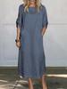 2024 European & American Summer Casual Solid Color Short-Sleeve Cotton Linen Dress