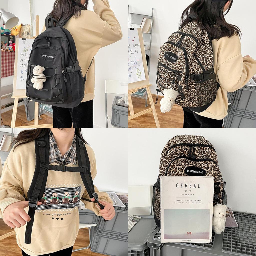 Original Japanese Harajuku Style Retro Leopard Print Student Backpack Korean Version Ulzzang Versatile Large Capacity