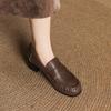 Women's low-heeled single shoes, spring and autumn models, full leather thick-heeled large-size casual shoes inside and outside, loafers.