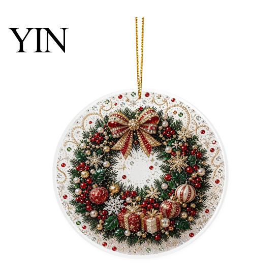 Office Holiday Decorations Christmas Acrylic Hanging Ornament, 2D Flat Double Side Printed Home Decor Santa Snowman Pendant for Tree Window, Festive