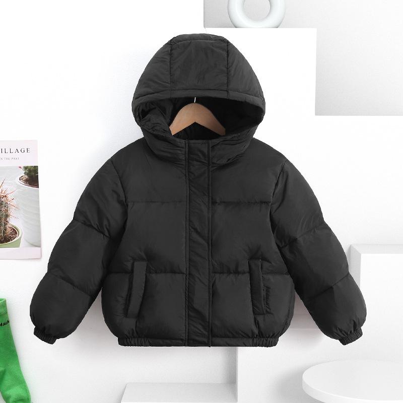 

Новая детская одежда Новая куртка-пуховик Детская короткая зимняя куртка для мальчиков и девочек Стильная утолщенная флисовая куртка Пальто из пуха и шелка 160cm чёрный