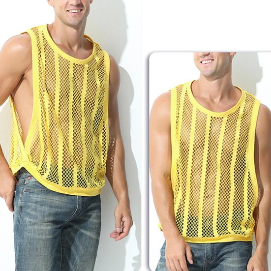 Summer Men Vest Round Neck Sleeveless Ultralight Quick-drying See-Through Sexy Tank Top Fitness Singlets for Female