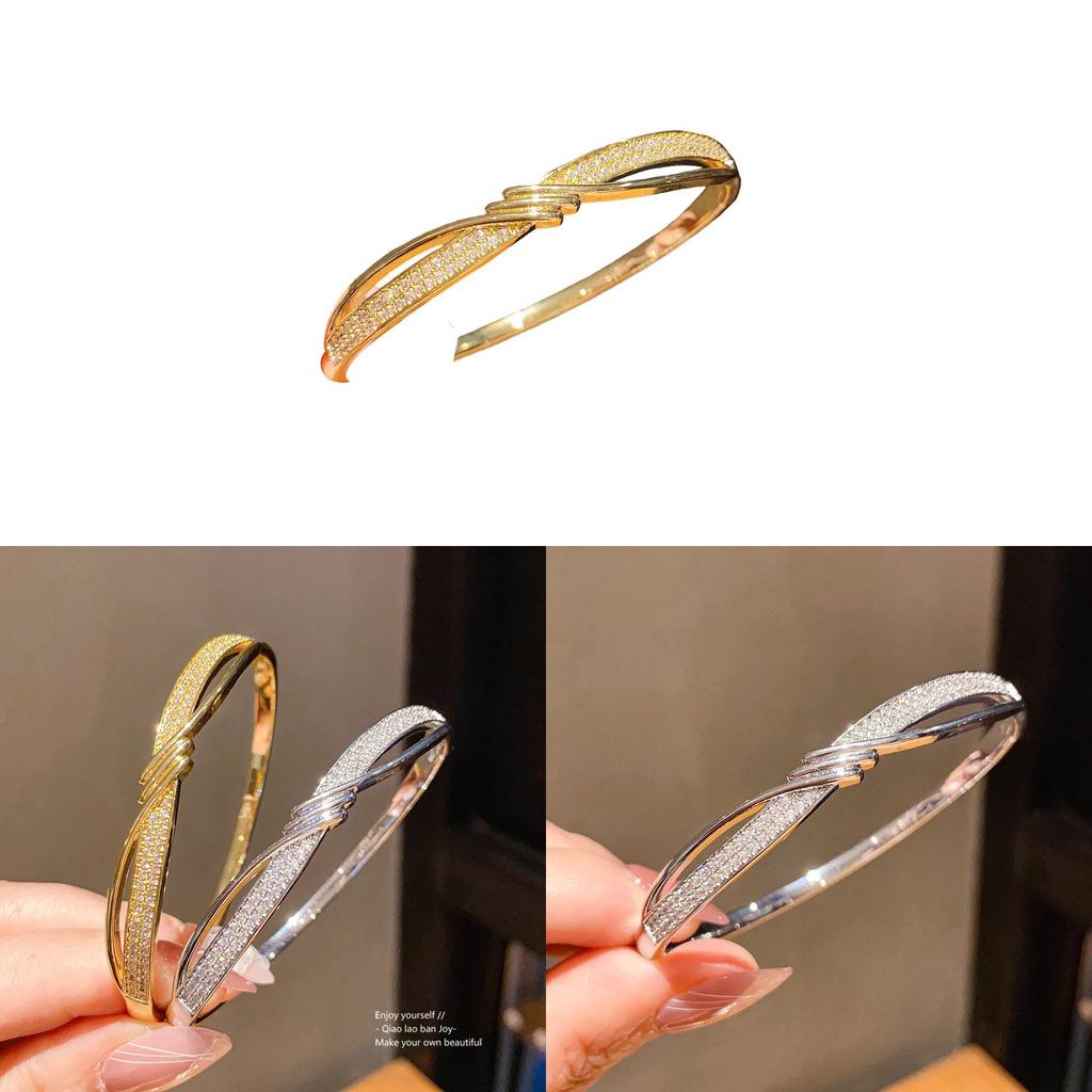Copper Zircon Circle Pattern Cuff With Gold Finish For Elegant Office Accessories