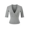 Elegante Camiseta Cruzada en V con Ceñido a la Cintura para Mujer - Capa Base de Manga Corta para Verano