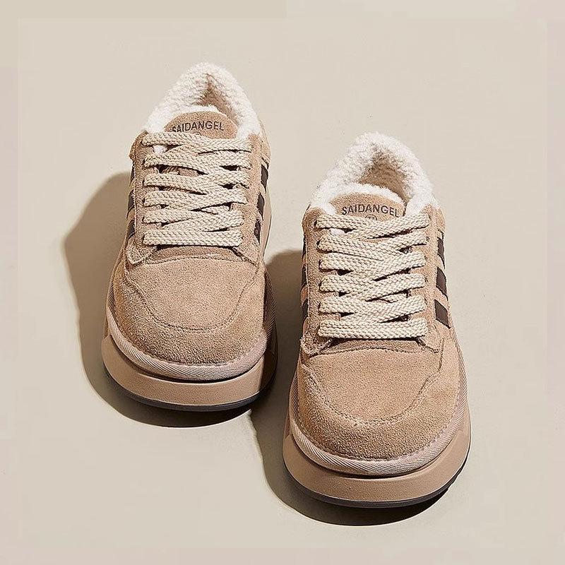 Leather Platform Lamb Wool Fashion Snow Boots Women's Autumn and Winter New Velvet Cotton Shoes Sports and Leisure Board Shoes