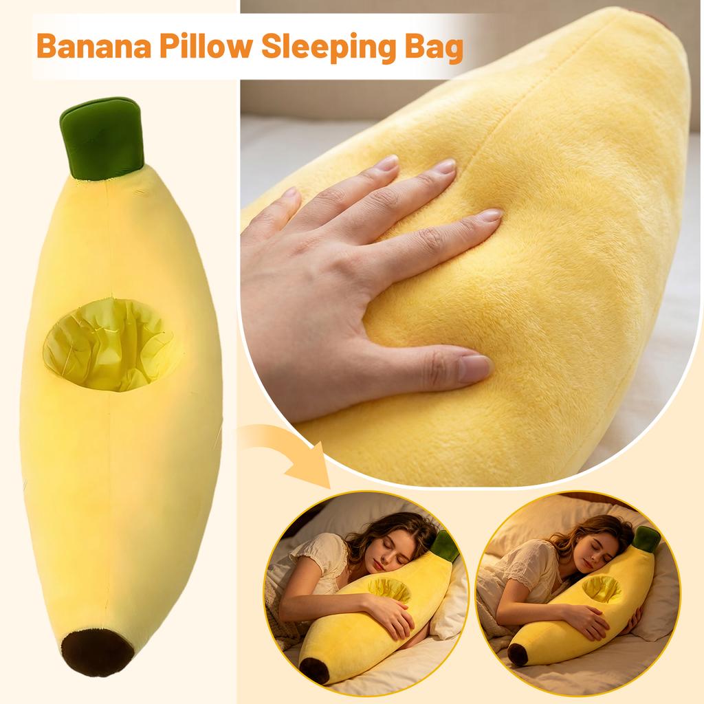 Plush Banana Shaped Sleeping Bag Stuffed Toy Soft Cushion Blanket for Kids and Adults Cuddly Novelty Design for Home Office Use