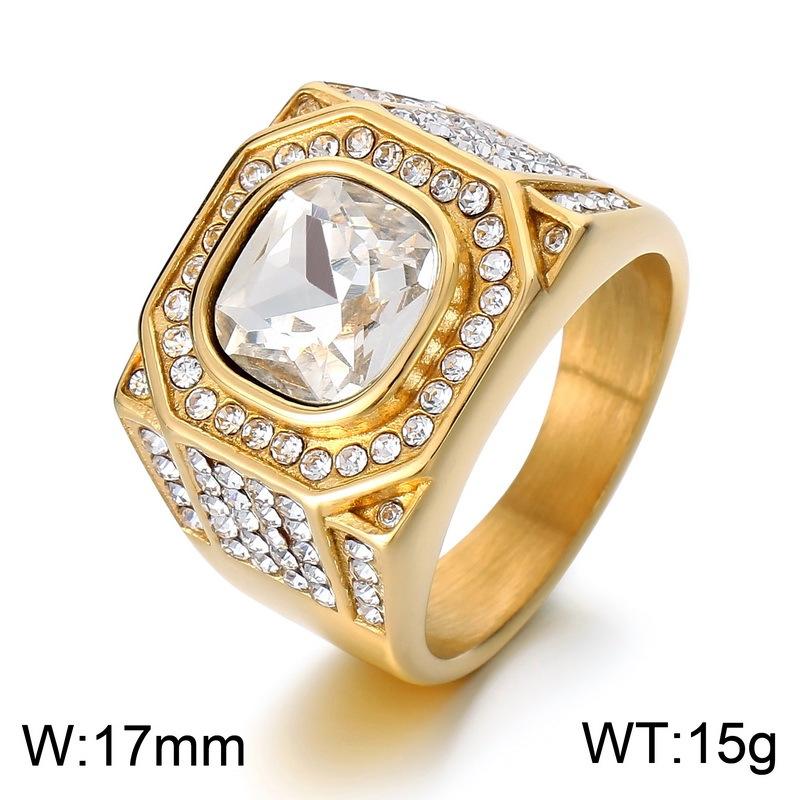 Hip-Hop Rock Octagonal Three-Dimensional Diamond Ring, Luxurious Round Zircon Titanium Steel Men'S Ring
