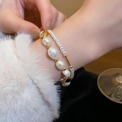 Double-layer Wound Freshwater Pearl Bracelet Light Luxury Niche Design Bracelet Fashion Versatile Jewelry Women