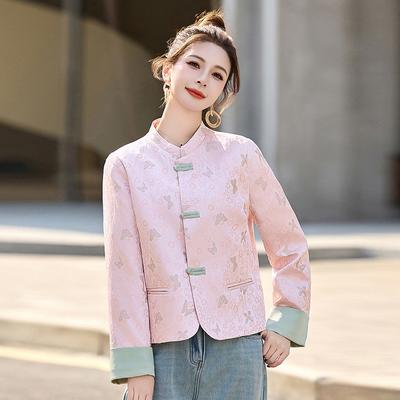 Jacquard Disc Button Stand-up Collar Improved Elegant Temperament Spring Top Jacket Women's Spring and Autumn