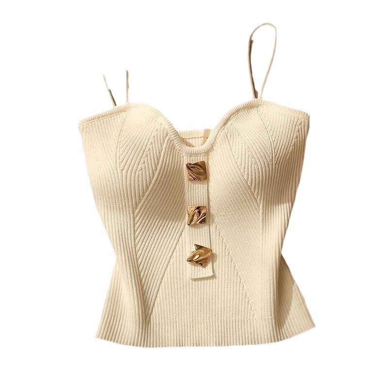Summer New High-end Small Fragrant Style Knitted Strapless Tank Top, Women's Sleeveless Backless Short Top for Wearing Inside and Outside