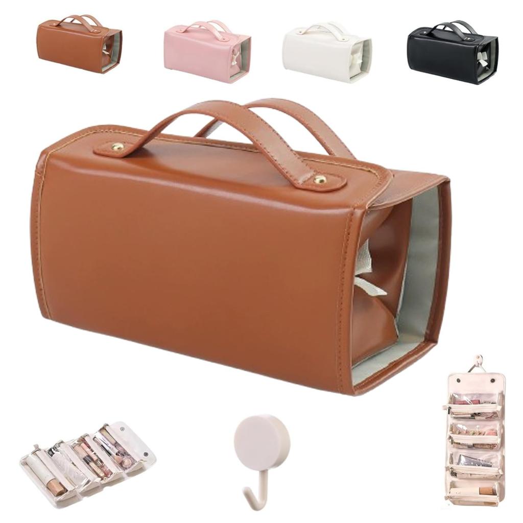 Leather Cosmetic Bag, , Cosmetic Travel Bag, Makeup Bag, Cosmetic Bag, Roll Up Cosmetic Bags For Women, For Bedrooms Bathrooms Travel