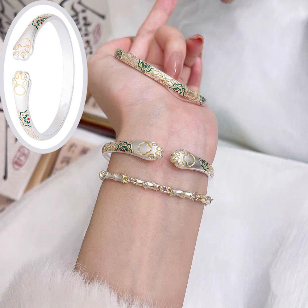 Retro Chinese Style Opening Bracelet Cat Paw Women's Opening Bracelet Jewelry Gifts