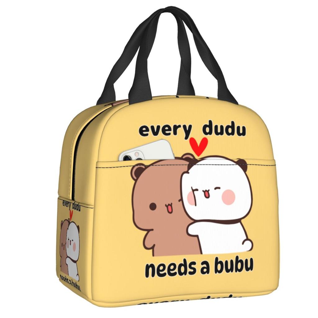Custom Peach And Goma Mochi Cat Eating Ramen Thermal Insulated Lunch Bags Women Portable Lunch Container Travel Storage Food Box