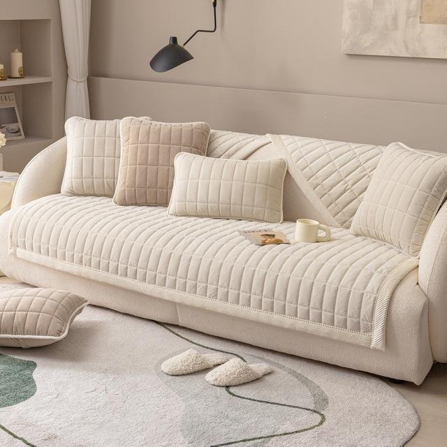 Karierter, gesteppter, einfarbiger Sofabezug aus Samt für Wohnzimmer, L-förmiges Sofa, Winter-Couchbezug für 2-, 3- und 4-Sitzer, rutschfestes Armlehnentuch