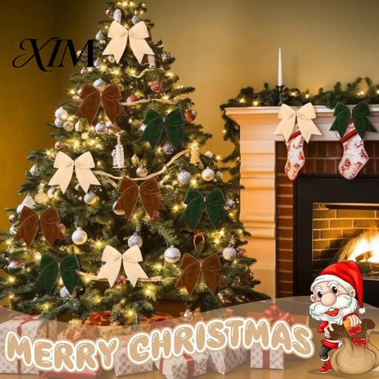 Reusable Fabric Bows 2Pcs Christmas Tree Bow Decors, Velvet Holiday Wreath Hanging Ornament Handmade Decor for Home, Festive Garland Wedding Backdrop