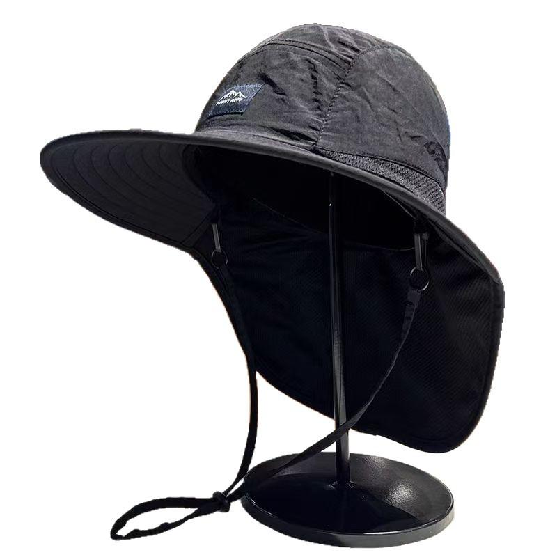 Solid Color Drawstring Fisherman Hat Sun Protection Quick-drying Travel Sun Hat Foldable With Neck Cover Wide Brim Hiking Hat·