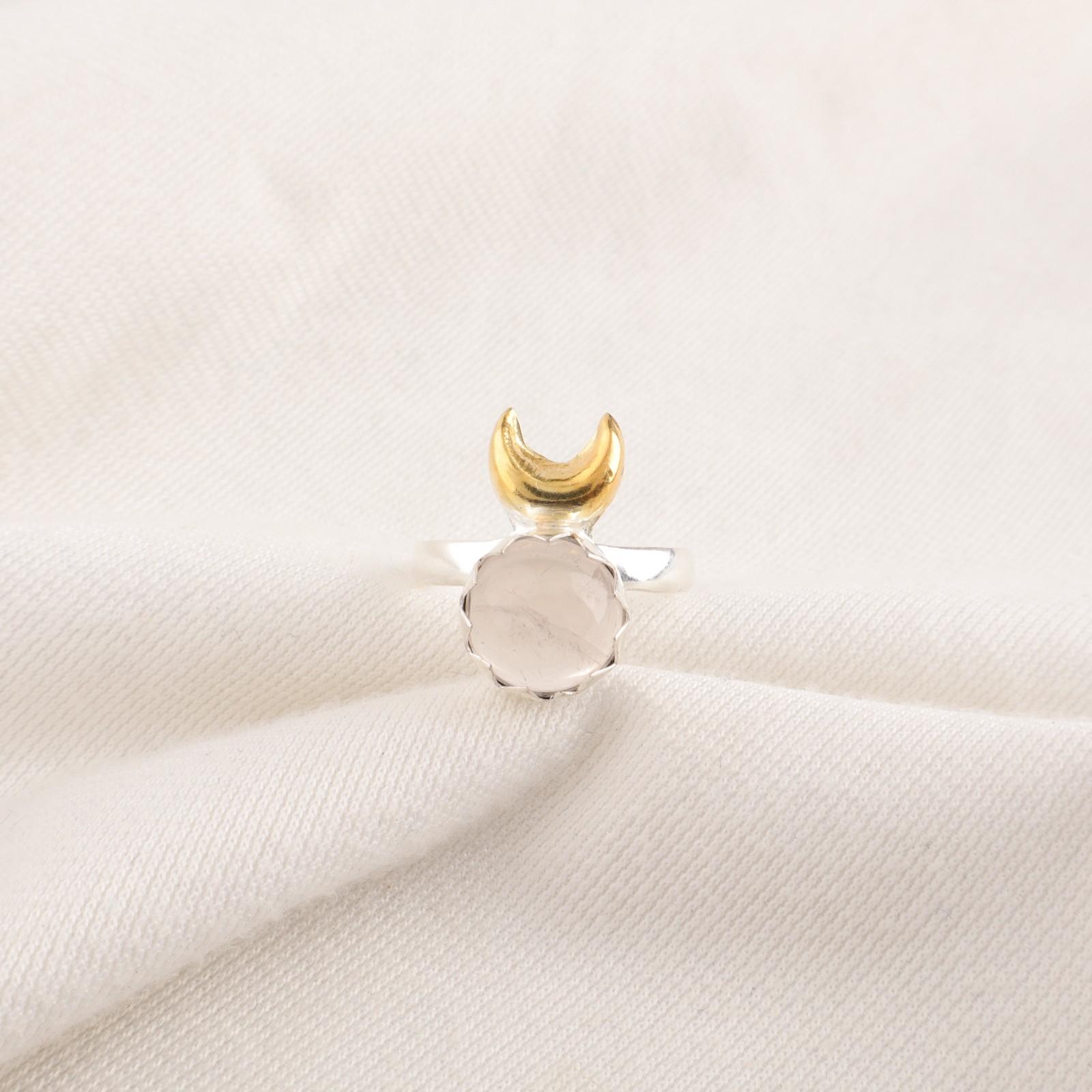 

Круглое кольцо-заявление на свадьбу из натурального розового кварца, кольцо на День сестер из стерлингового серебра 925 пробы RR-58-23 15