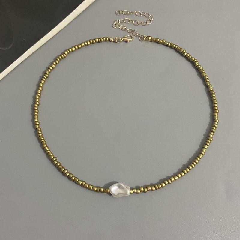 Fashion Boho Beads Necklace Women Imitation Pearl Seed Beaded Strand Short Choker Necklace Handmade Female Jewelry