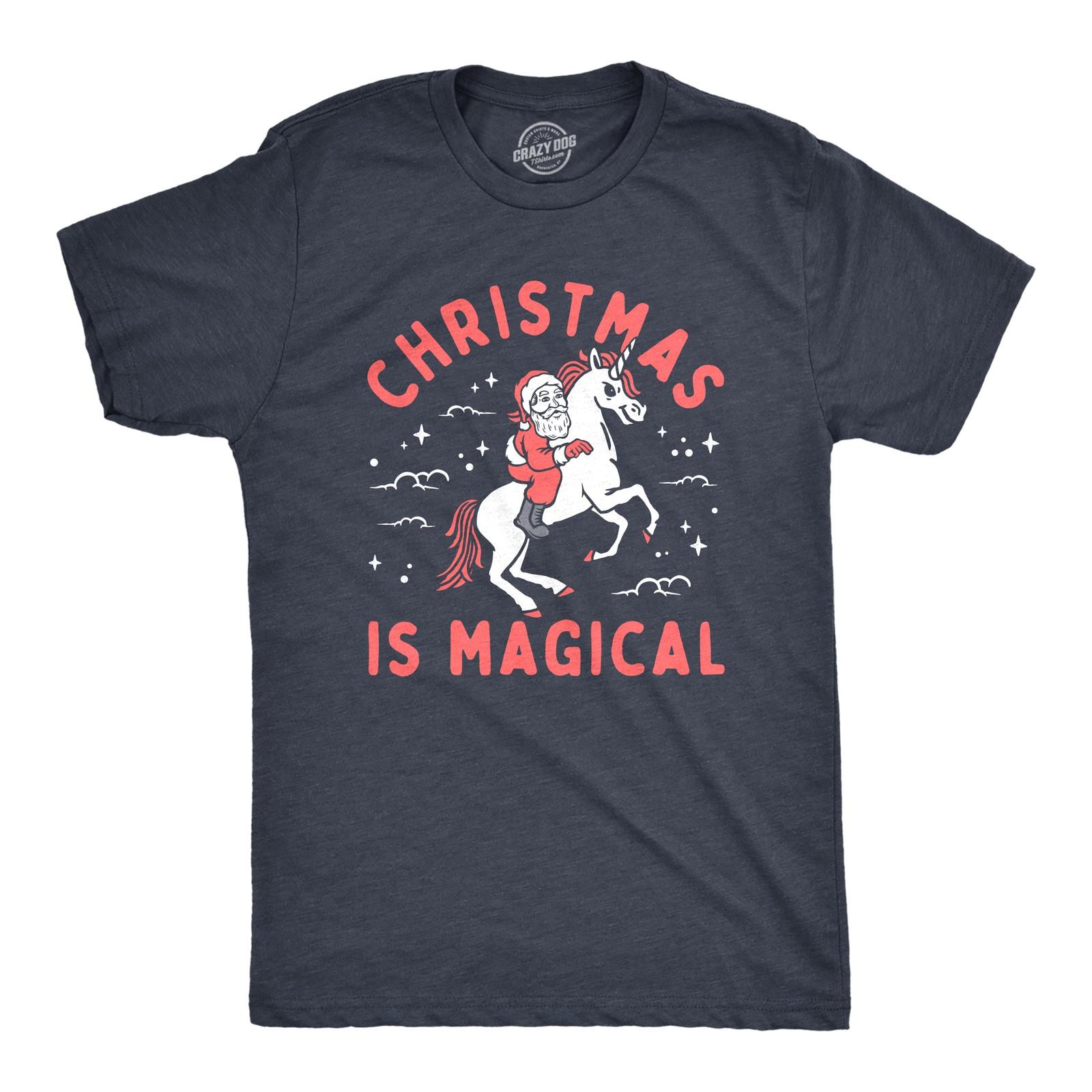 Mens Christmas Is Magical T Shirt Funny Santa Claus Fantasy Unicorn Tee for Guys XXXXL