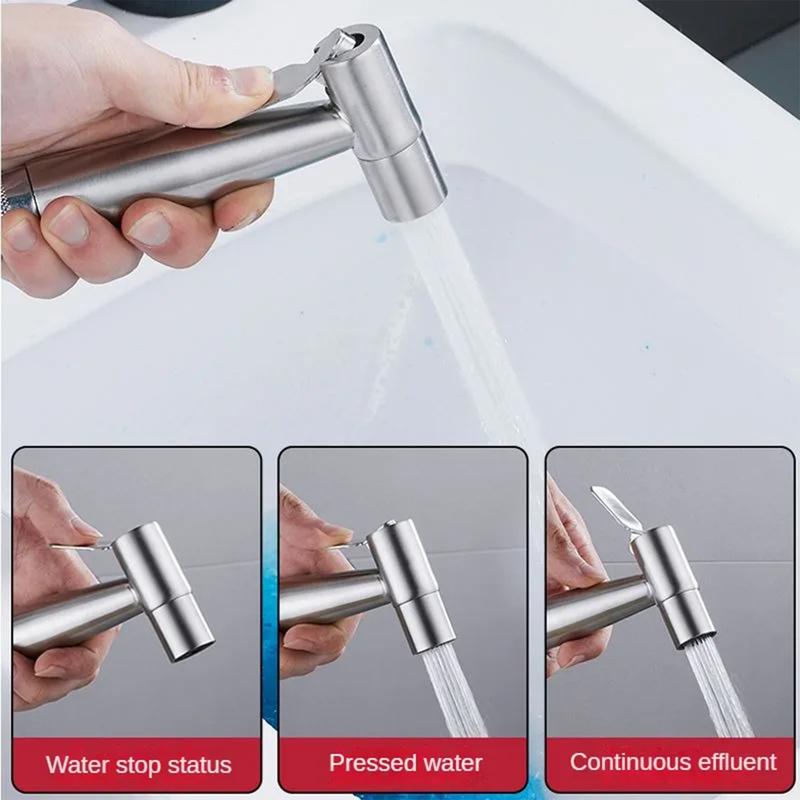 Toilet Bidet Sprayer Gun Set 304 Stainless Steel Handheld Faucet Spray With 1.5M Flexible Hose Bathroom Shower Self Cleaning