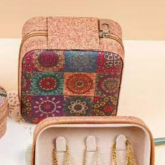 Portable Retro Cork Jewelry Box for Travel - Earring, Ring, Necklace Organizer