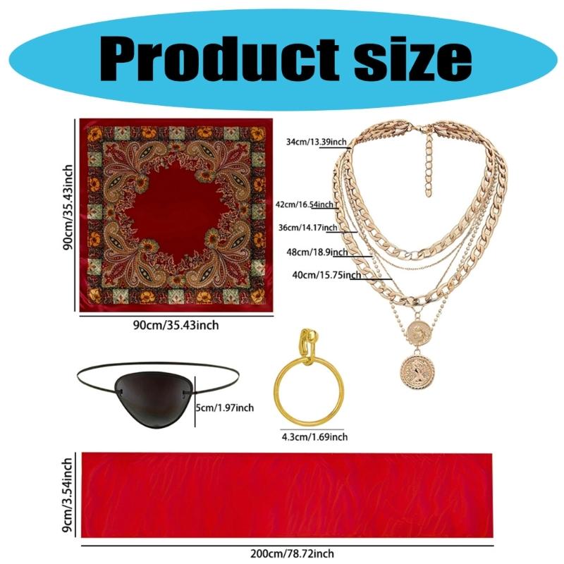 Pirate Roleplay Kit Headscarf Belt Jewelry Accessories Cosplay Costume Halloween Party Theme
