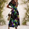 Women Plus Size V Neck Short Sleeve USA Flag Printed Maxi Dress