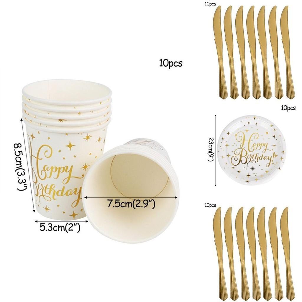 Stylish Gold Polka Dot Stamping Happy Birthday Party Decor Supplies Disposable Tableware Essentials