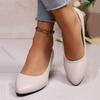 Fashion Women Pumps Shoes PU Leather Shallow Slip-On Round Toe Chunky High Heels Shoes Spring Autumn Casual Solid Work Heels for Women