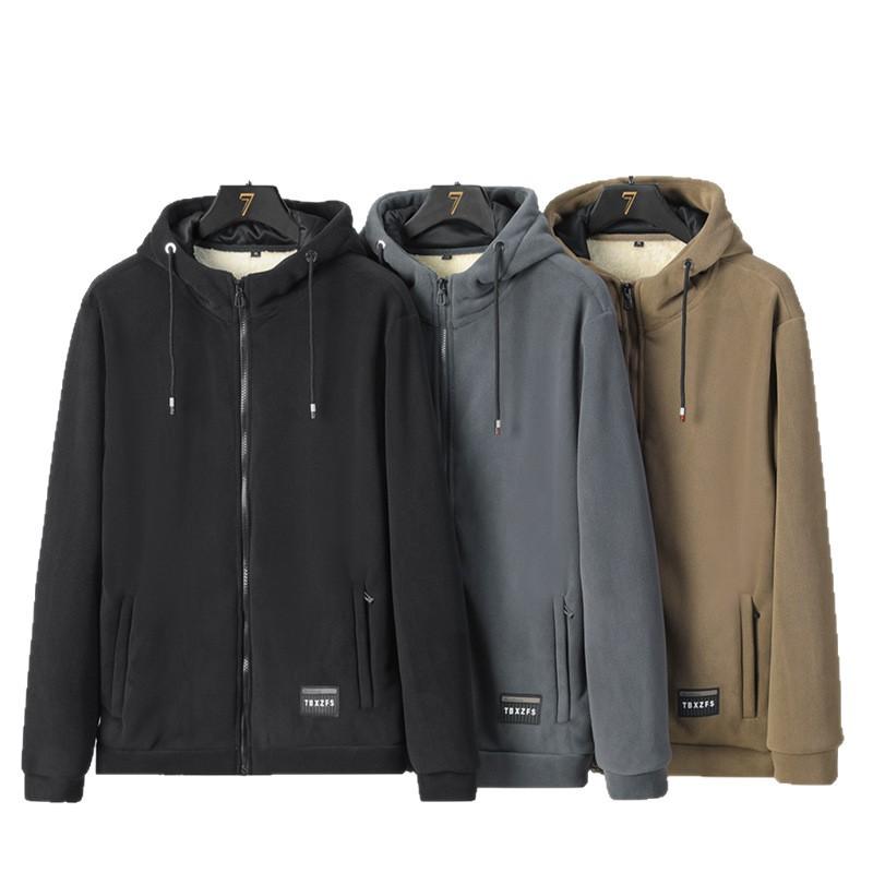 Men's Winter Fleece Jacket Hooded Jacket Men's Warm and Plush Thick Loose Hooded Cardigan Jacket Hooded