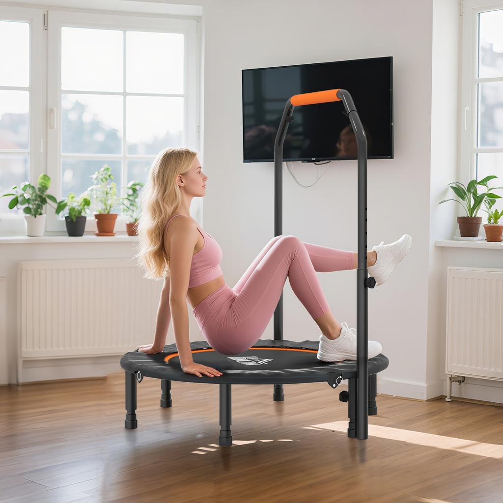 40 Zoll faltbares Mini-Fitness-Trampolin, mit verstellbarem Schaumstoffgriff, Orange