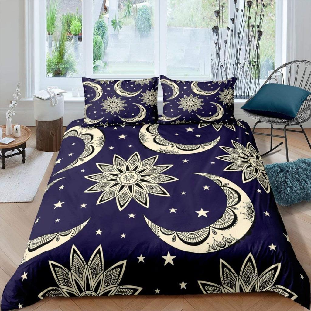 Comforter Sun Moon Queen Bohemian Black And White Print Yin Yang Comforter Galaxy Star Twin Bedding Set