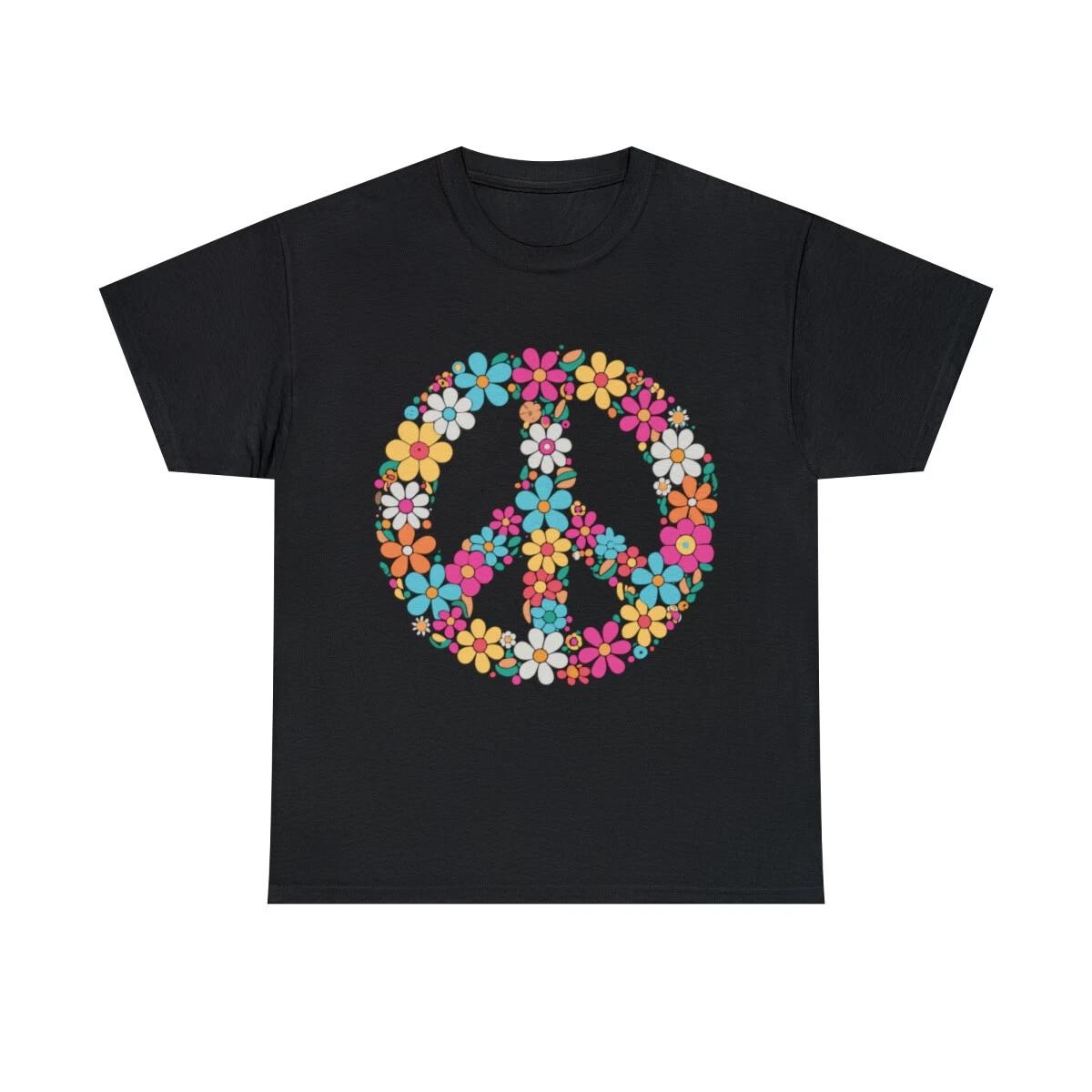 Floral Peace Sign 70s Flower Power Boho Graphic Tee Shirt, S-5XL 4XL