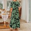 Women's Fashionable And Casual Long Beach Skirt Round Neck Short Sleeved Loose Retro Print Dress