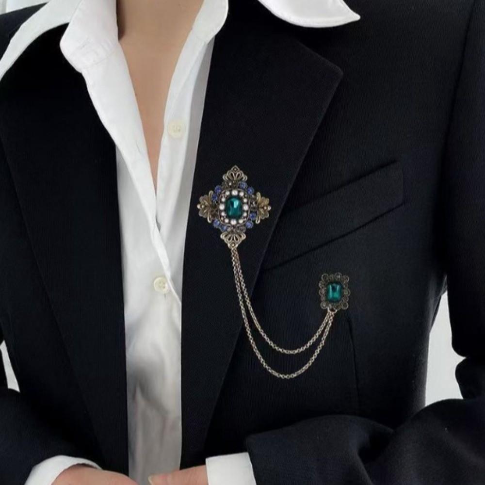 Rhinestone Baroque Brooch Square Suit Coat Pin Retro Studded Pearl Brooches  Clothes Decoration