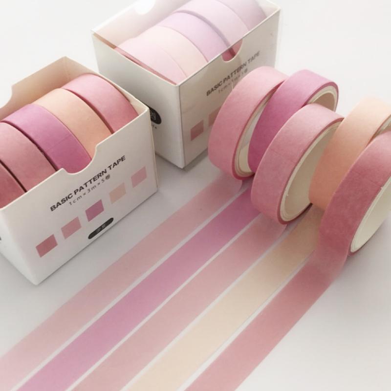5pcs Basic Pattern Washi Tape Set Pink Green Color Dots Line Grid 10mm Adhesive Masking Tape Diary Album Stickers A6361