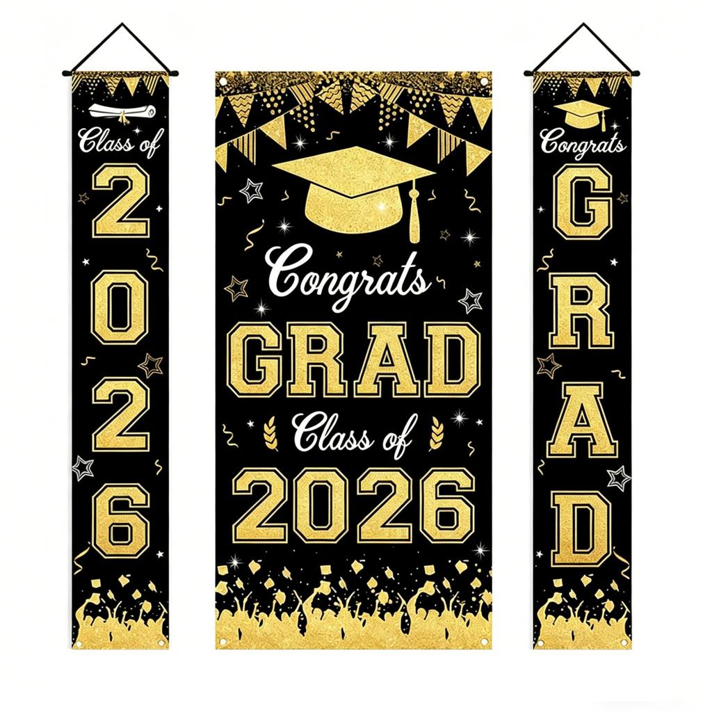 Graduation Flag Set 3-piece Set For Decorating The Atmosphere Of Graduation Party Graduation Party And Class Reunion Decoration Flags