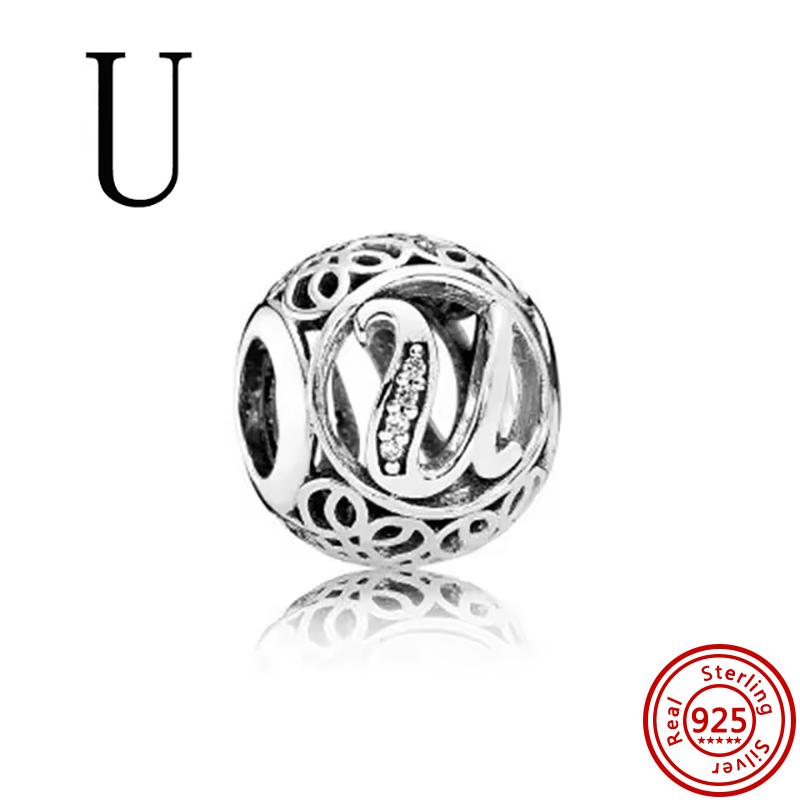 925 Massivkupfer Unendlichkeitssymbol Hohl Rund A-Z 26 Alphabetbuchstaben Glänzende Zirkonia-Perlen Passend für Original Pantaro Charms Armband