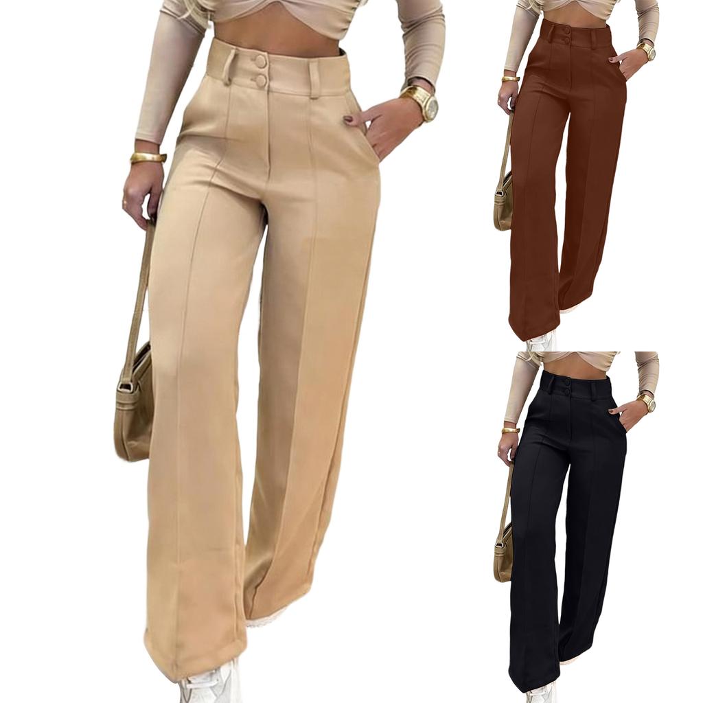 Ladies' Color Casual Fashion Double Breasted Pocket Pants