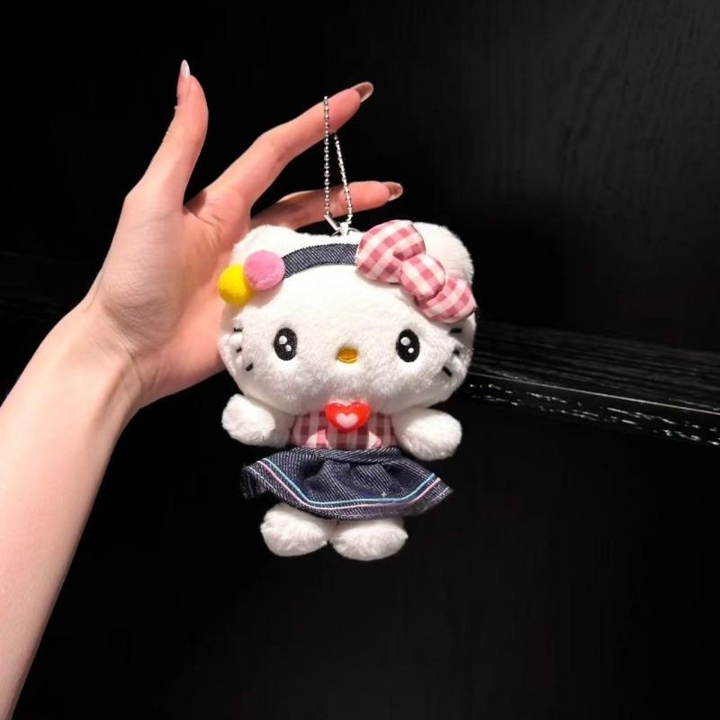 Anime Cartoon 12cm Hello Kitty Cowboy Doll Plush Toy Girl Schoolbag Pendant kawaii Gray Leopard Kitty Plush Keyring