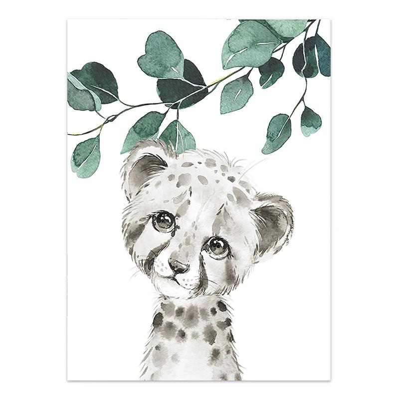 Safari Baby Animals Canvas Poster Nursery Zebra Giraffe Wall Art Print Eucalyptus Animal Painting Nordic Kid Bedroom Pictures