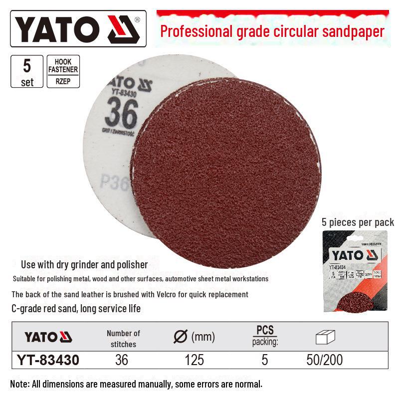 YATO Self-Adhesive Circular Sandpaper for Angle Grinders and Pneumatic Polishers