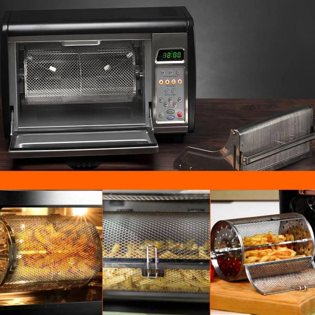 Paslanmaz Çelik Sepet, Tavuk Sepeti Otomatik Sarma 360 Izgara Sepeti, Kebaplar, Patates Kızartması, Sebzeler, Karides ve Tavuk İçin Evrensel