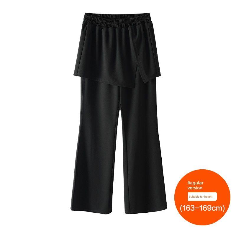 

Plus Size Women s Clothing [Super Slimming Slightly Flared Pantskirt] Summer Slimming Fake Two-Piece Split Fart Curtain Patchwork Casual Pants Mysterious Black (163-169cm) 8xl