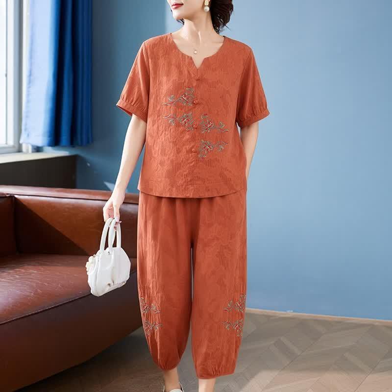 Yuzhaolin Women s Cotton New Chinese Style Embroidered Two-Piece Set 2XL оранжевый