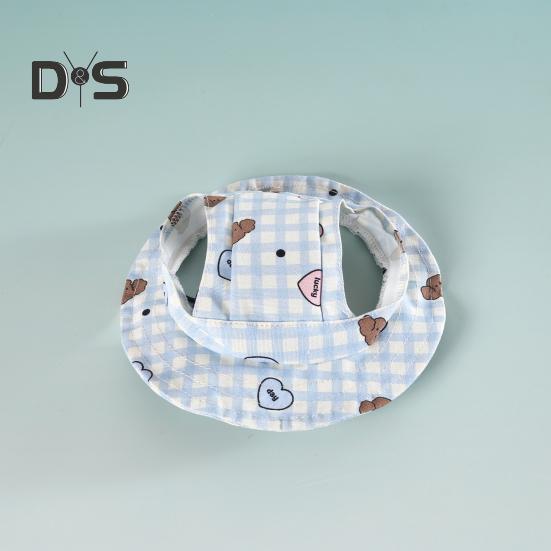 Hunde-Bucket-Hüte mit Ohrlöchern, kariertes Design, runde Krempe, Sonnenhut für draußen, UV-Schutz, Fischerkappe mit verstellbarem Riemen für kleine und mittelgroße Hunde und Katzen