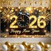 2026 Neujahrsbanner 2026 Design Uhr Dekor Banner Goldene Lichter Banner Beleuchtetes Design Für Feiertagsfeier 2026 Feier